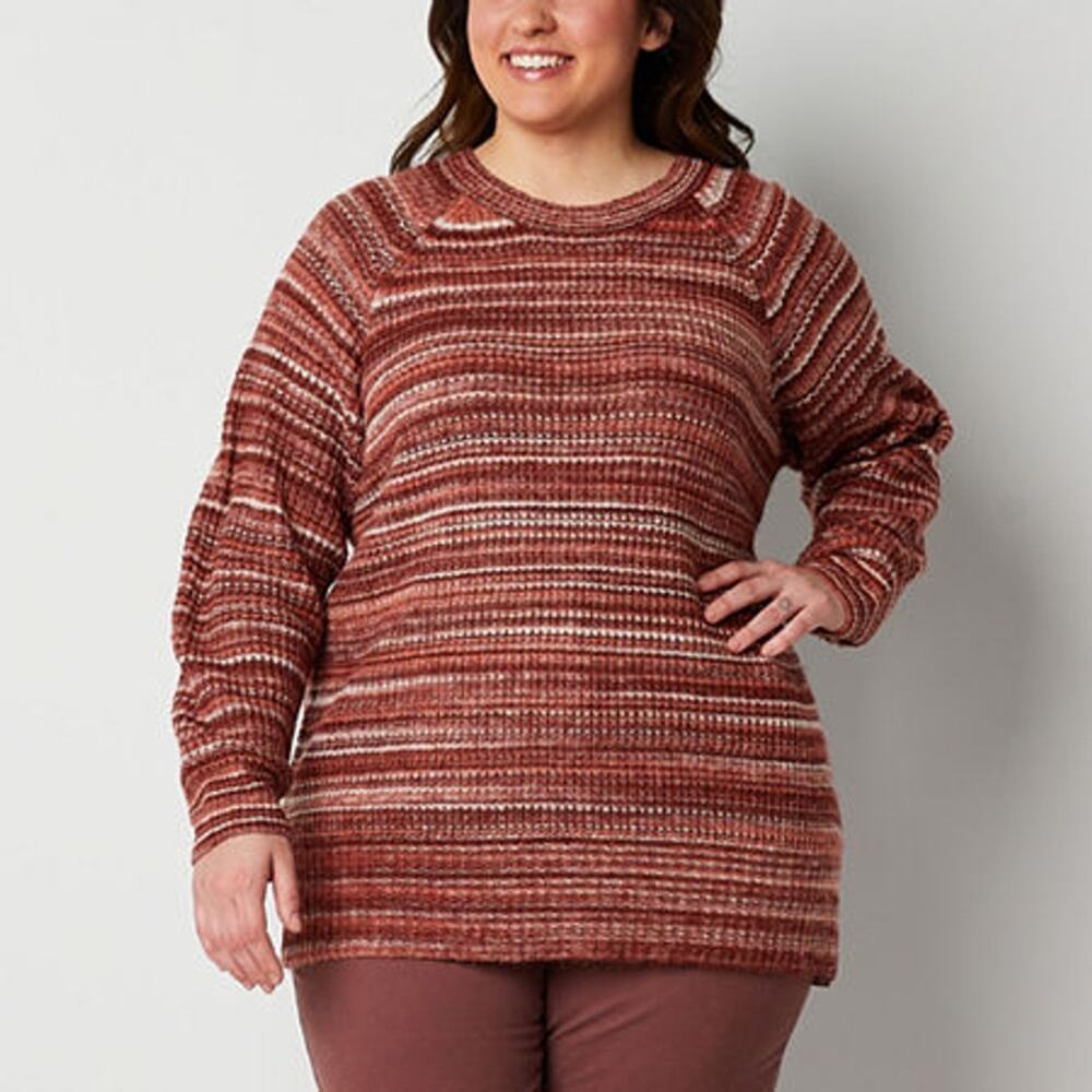 a.n.a Spicy Spacedye Striped Knit Sweater Women's Plus 3X Spice Brown LAGENLOOK